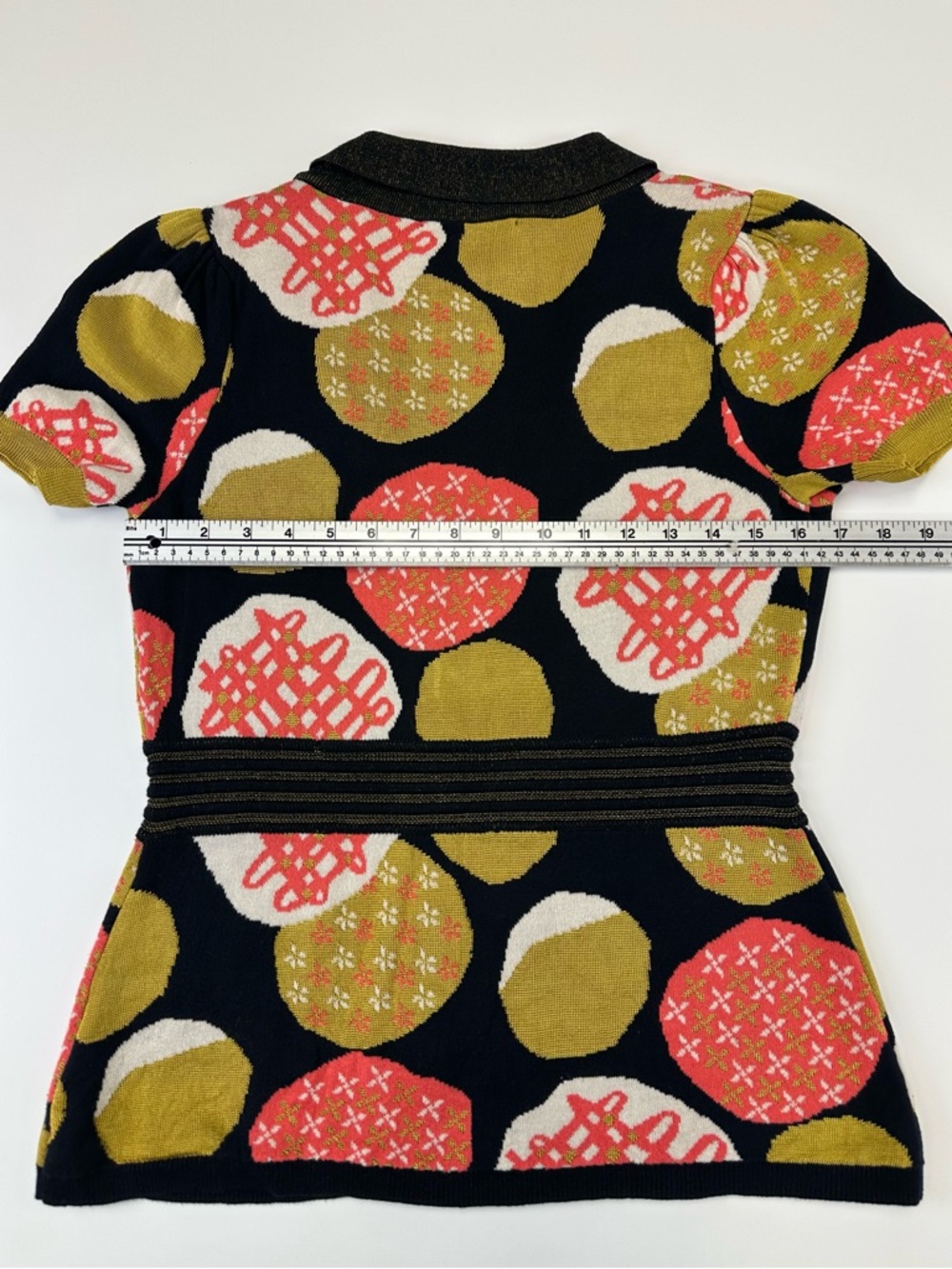Lia Molly Retro Polka Dot Knit Cardigan Top Mod Short Sleeve Medium Anthro - Picture 5 of 12